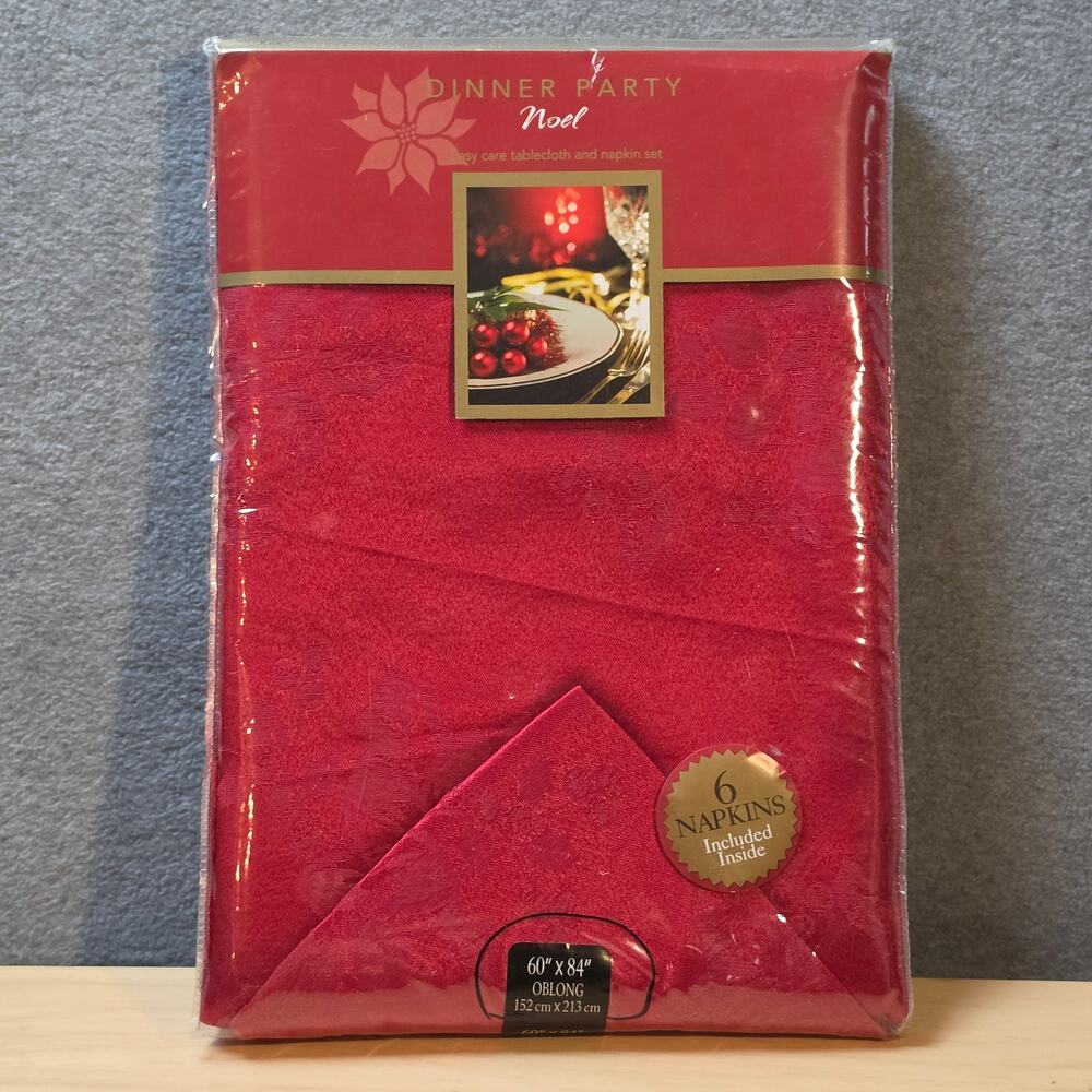 Homewear Dinner Party Noel Christmas Tablecloth Set Red 60x84 Oblong & 6 Napkins